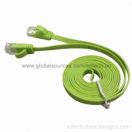 Molded Cat6A UTP Flat Patch Cable, Green, 4-pair 32AWG, 0.24-inch Cable Width, UL-certified